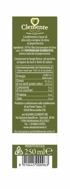 Olio Extravergine 100% Italiano Aromatizzato al Peperoncino - Etichetta Retro