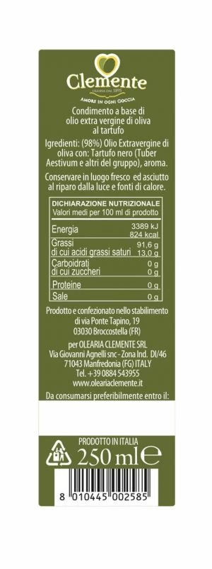 Olio Extravergine 100% Italiano Aromatizzato al Tartufo Nero - Etichetta Retro