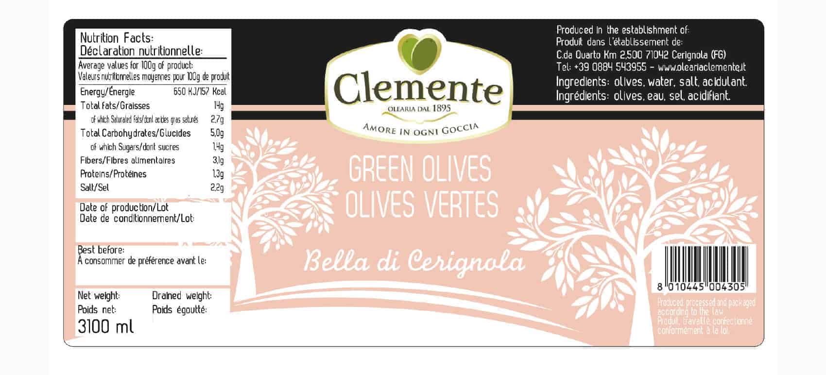 Olive Verdi Bella Cerignola - Etichetta