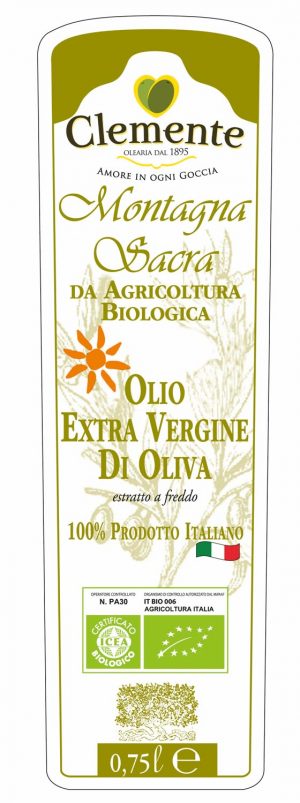 Olio Extravergine 100% Biologico Montagna Sacra 750ml - Etichetta Fronte