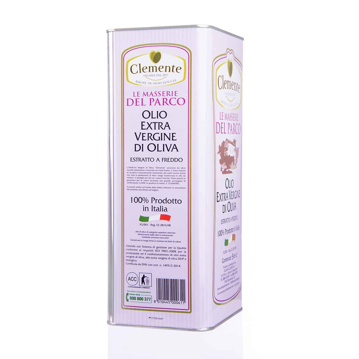 Olio Extravergine 100% Italiano Le Masserie del Parco 5 Litri - Laterale