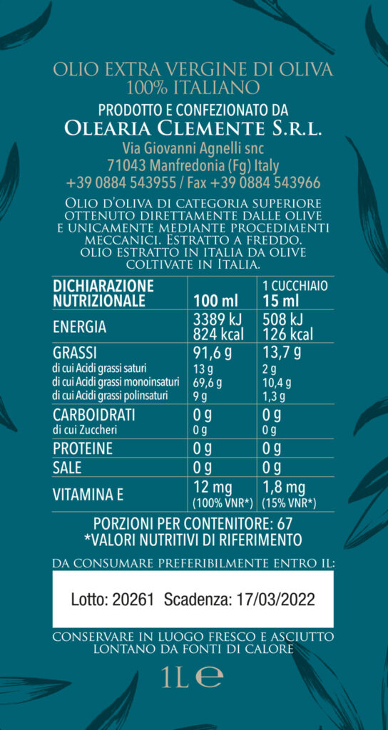 Olio Extravergine 100% Italiano - Le Zagare Latta Etichetta Fronte 1 Litro
